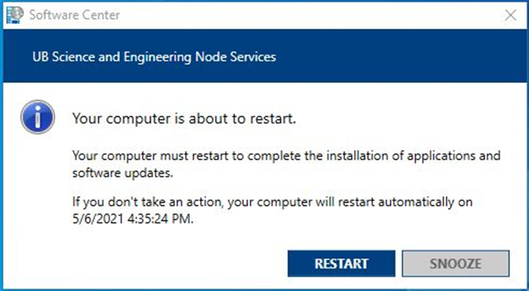 A screenshot of the Software Center Restart Box